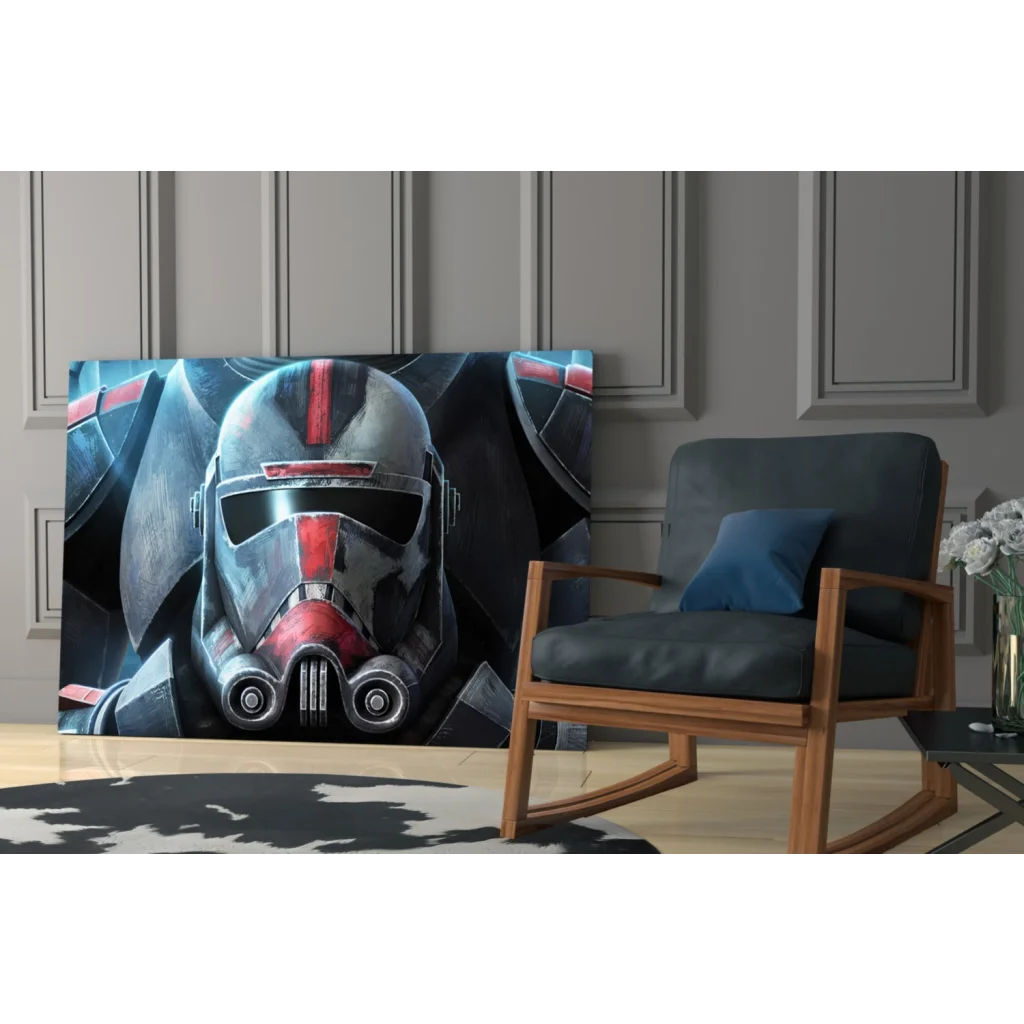 Elite Clone Trooper helmet canvas wall art with red accents