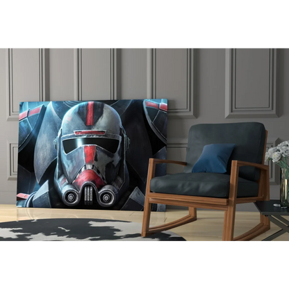 Elite Clone Trooper helmet canvas wall art with red accents