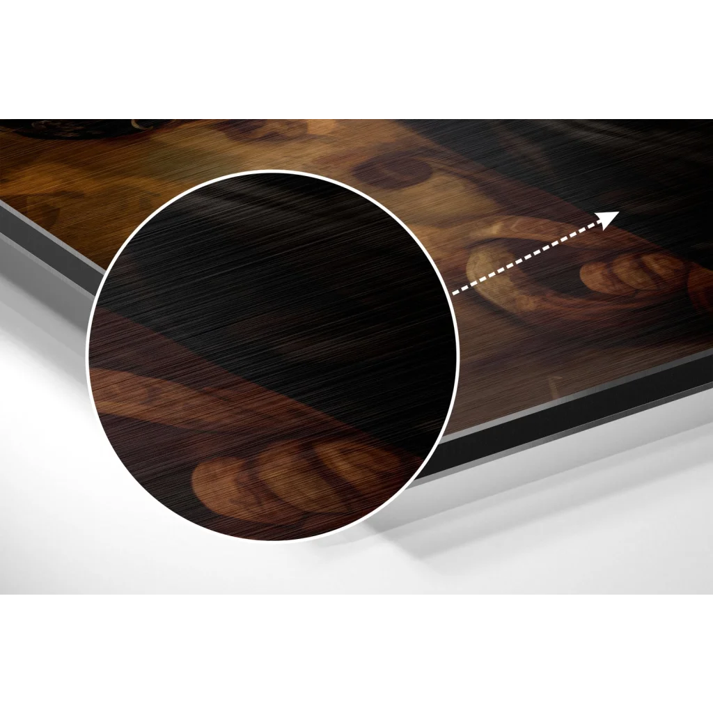 glass wall art Classical musician art print on brushed aluminium dibond, dark wood frame