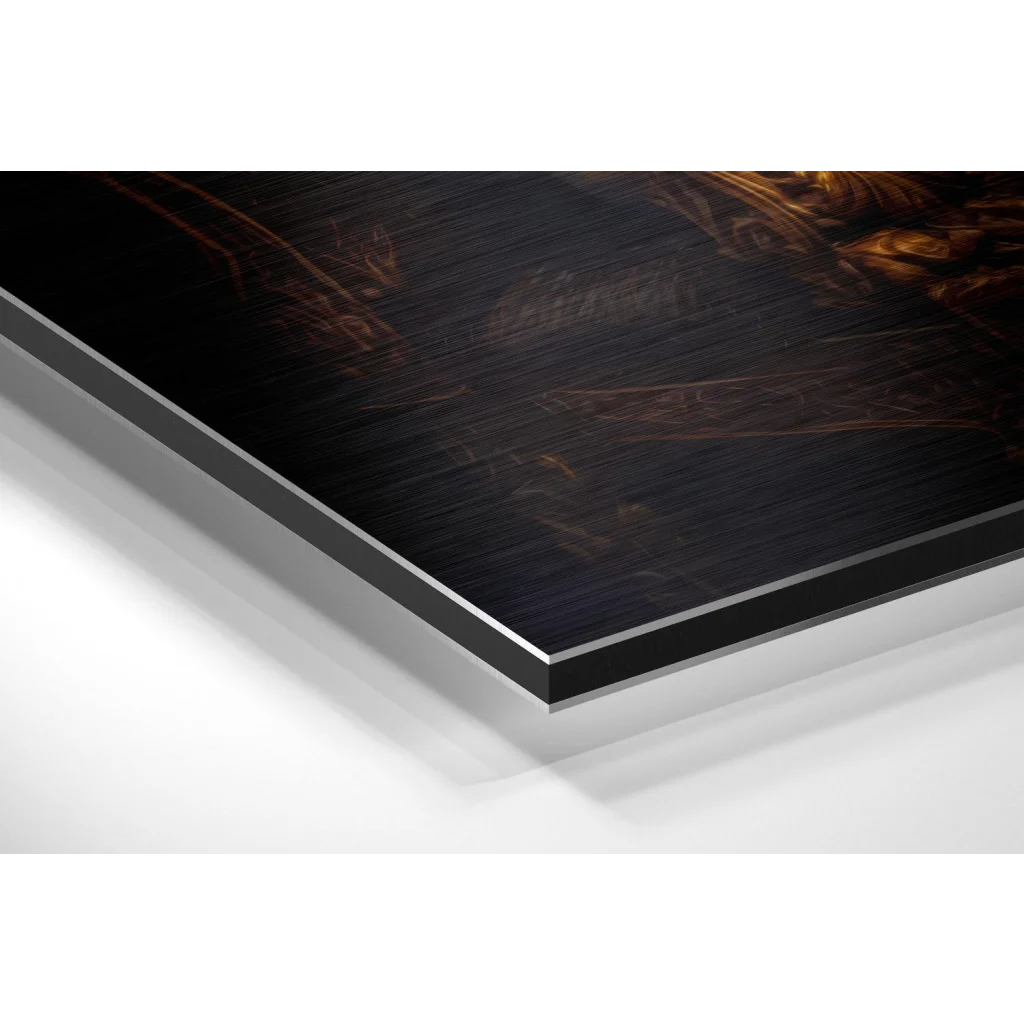 Stunning brushed aluminium dibond wall art with golden-brown swirls