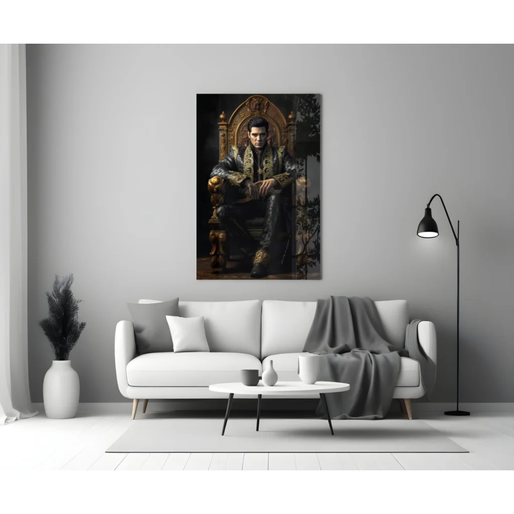 Elvis Presley Throne Glass Wall Art Portrait | Modern Wall Art Decor | vintageantiquesgifts.com