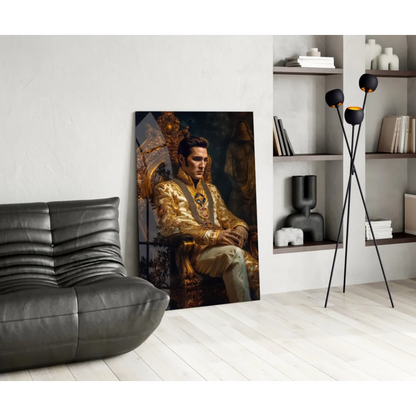 Elvis Golden Throne Glass Wall Art Portrait | Contemporary Home Wall Art | vintageantiquesgifts.com