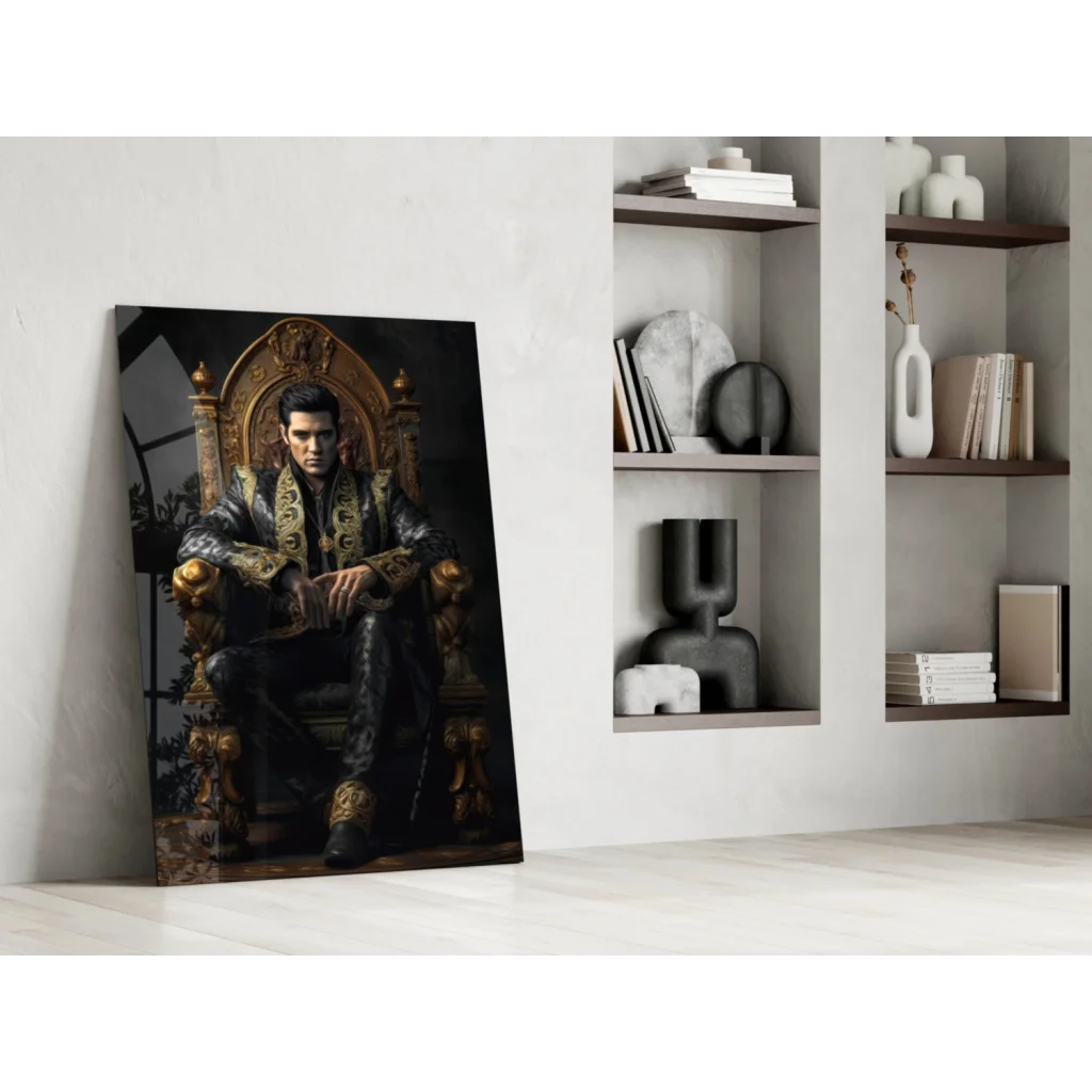 Elvis Presley throne glass wall art portrait on white wall