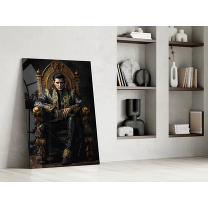 Elvis Presley throne glass wall art portrait on white wall