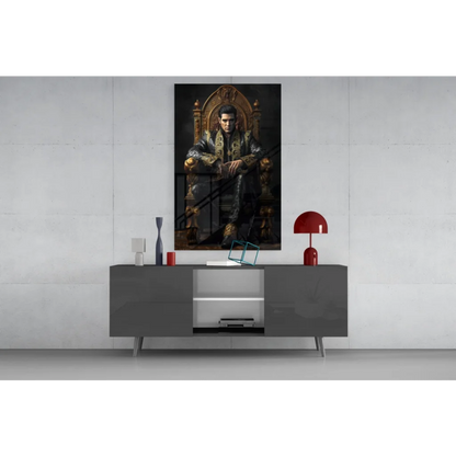 Elvis Presley black-and-gold throne glass wall art portrait