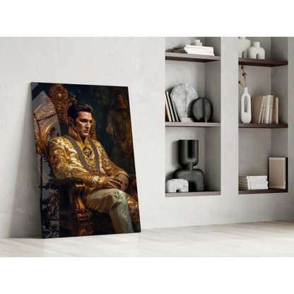 Elvis Presley golden throne glass wall art portrait