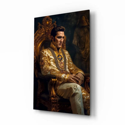 Elvis Golden Throne Glass Wall Art Portrait | Insigneart USA | vintageantiquesgifts.com