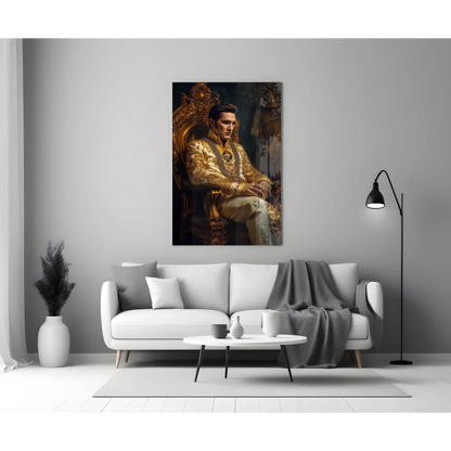 Elvis Golden Throne Glass Wall Art Portrait | Glass Wall Art Print | vintageantiquesgifts.com