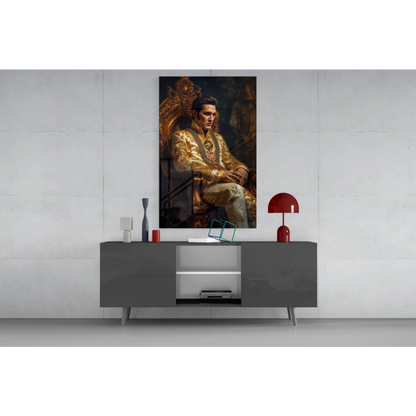 Golden Elvis Presley throne portrait glass wall art