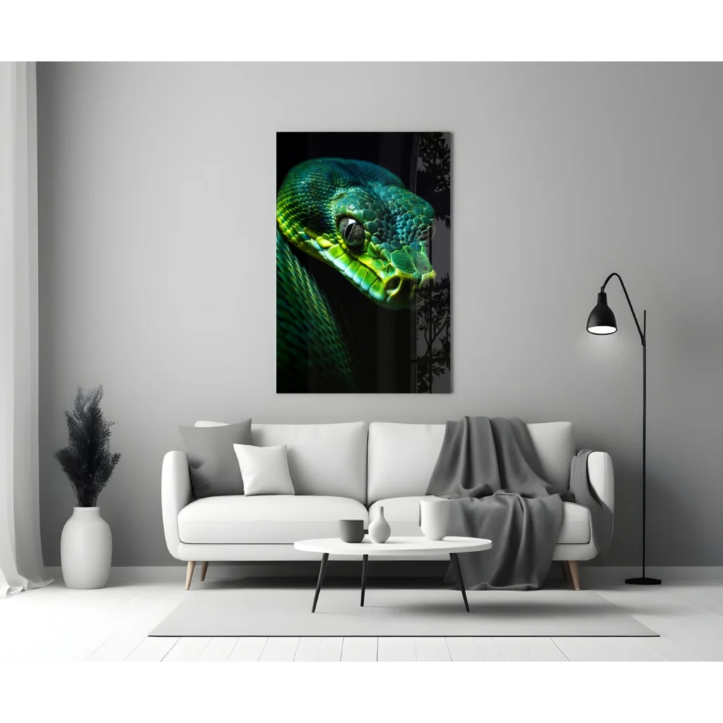 Stunning Green Python Glass Wall Art for Modern Spaces | Modern Wall Art Decor | vintageantiquesgifts.com