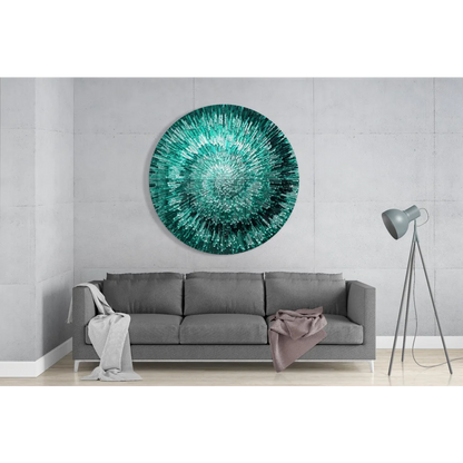 Radiant Teal Starburst tempered glass art with starburst design