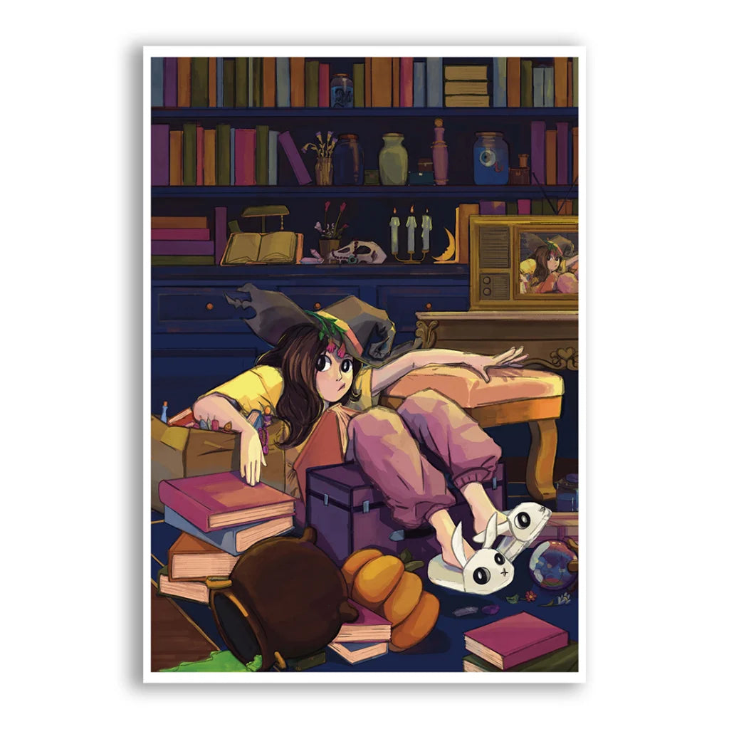 Anime-style poster of a young witch in a cluttered room from Emily Hampshire bundle