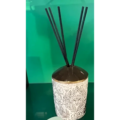 Emma J Shipley Audubon Diffuser with black top and intricate white pattern base