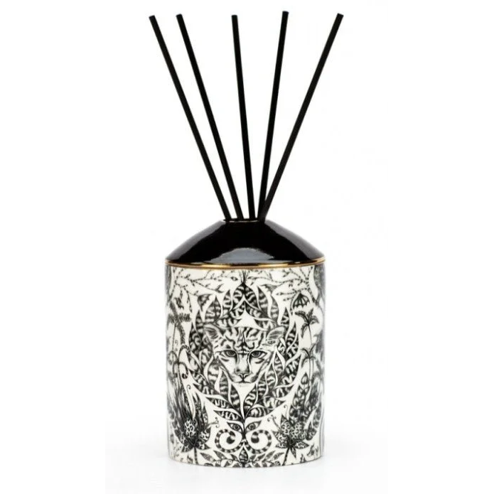 Emma J Shipley Shipley Audubon diffuser with black and white patterned ceramic and reeds