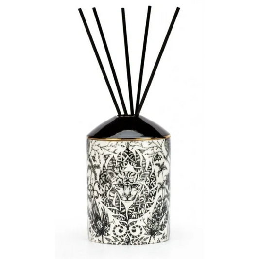 Emma J Shipley Shipley Audubon diffuser with black and white patterned ceramic and reeds