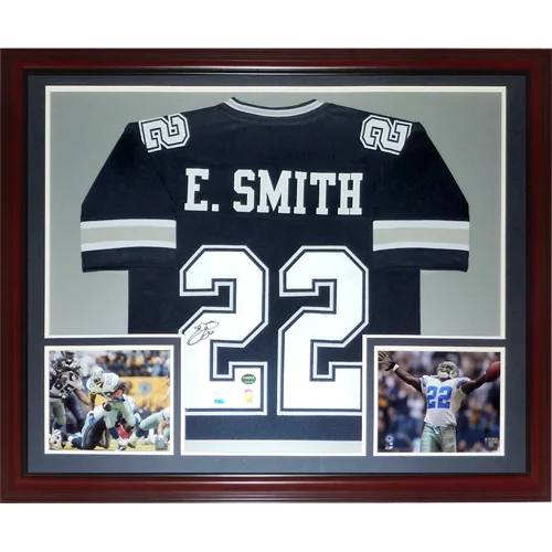 Emmitt Smith autographed Dallas Cowboys blue #22 deluxe framed jersey