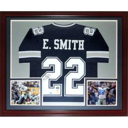 Emmitt Smith autographed Dallas Cowboys blue #22 deluxe framed jersey
