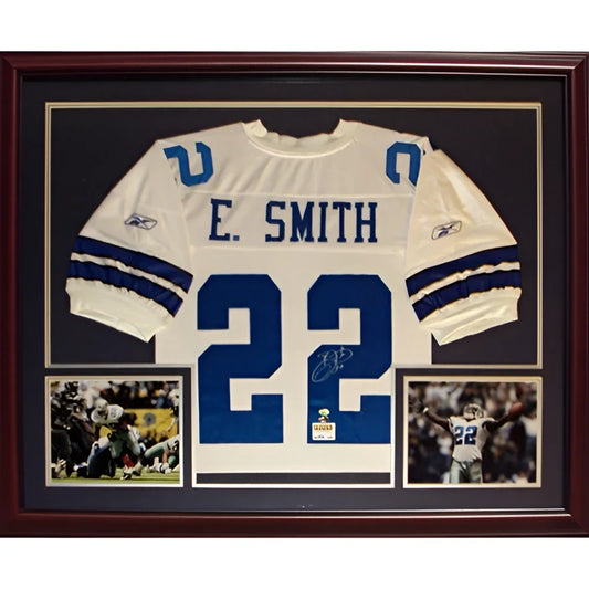 Emmitt Smith autographed Dallas Cowboys deluxe framed jersey