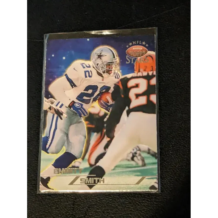 Emmitt Smith Topps Stars Insert trading card Cowboys action shot featuring Bengals player