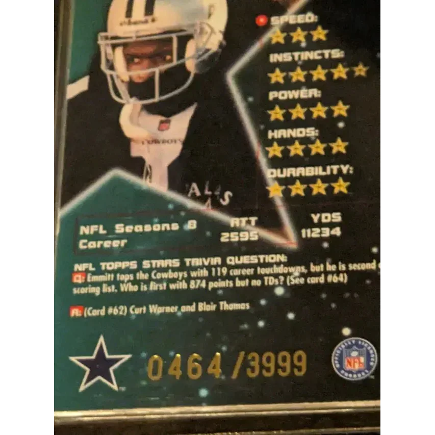Emmitt Smith Topps Stars Insert football trading card with action shot and stats