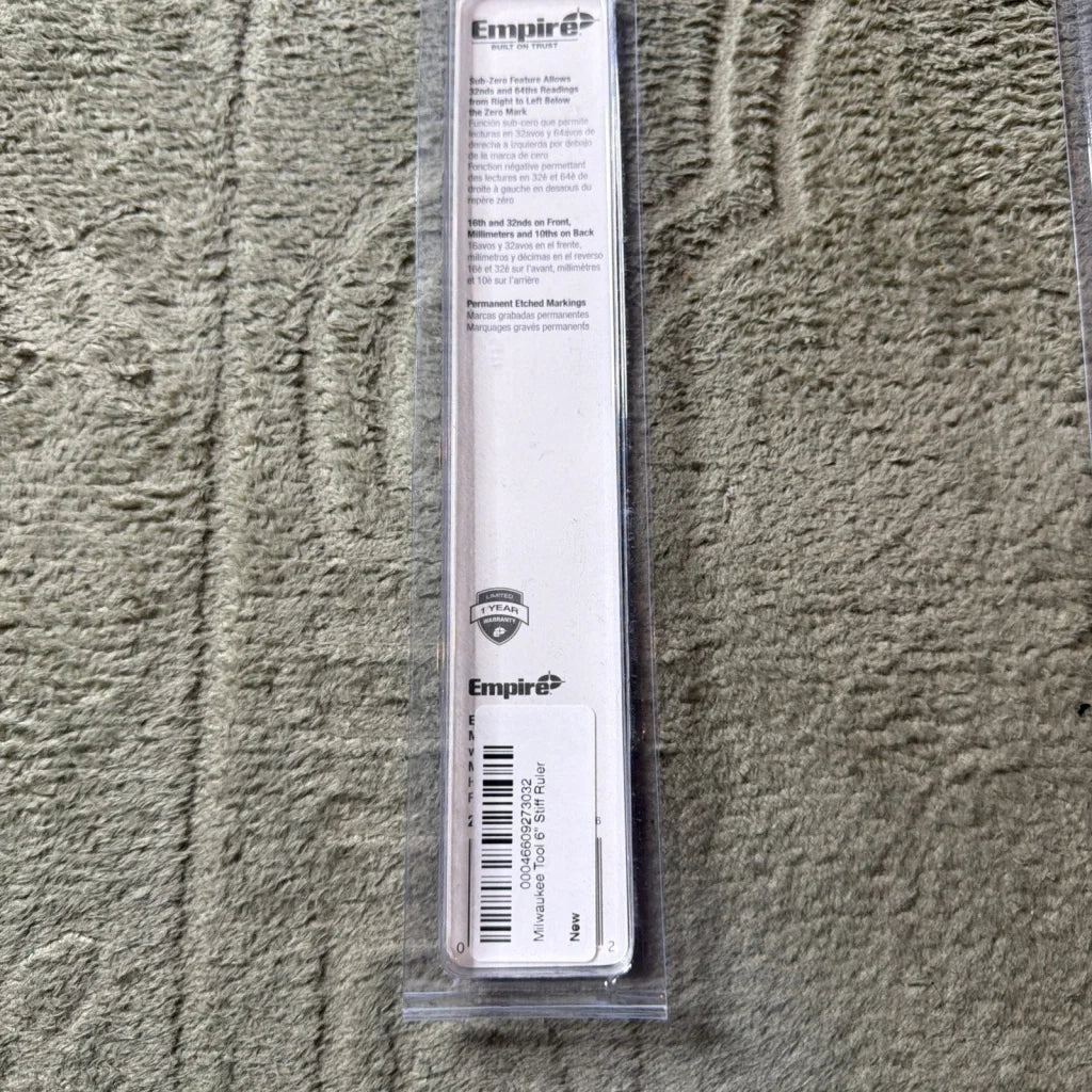 Empire 12-inch tempered stainless steel ruler in clear packaging