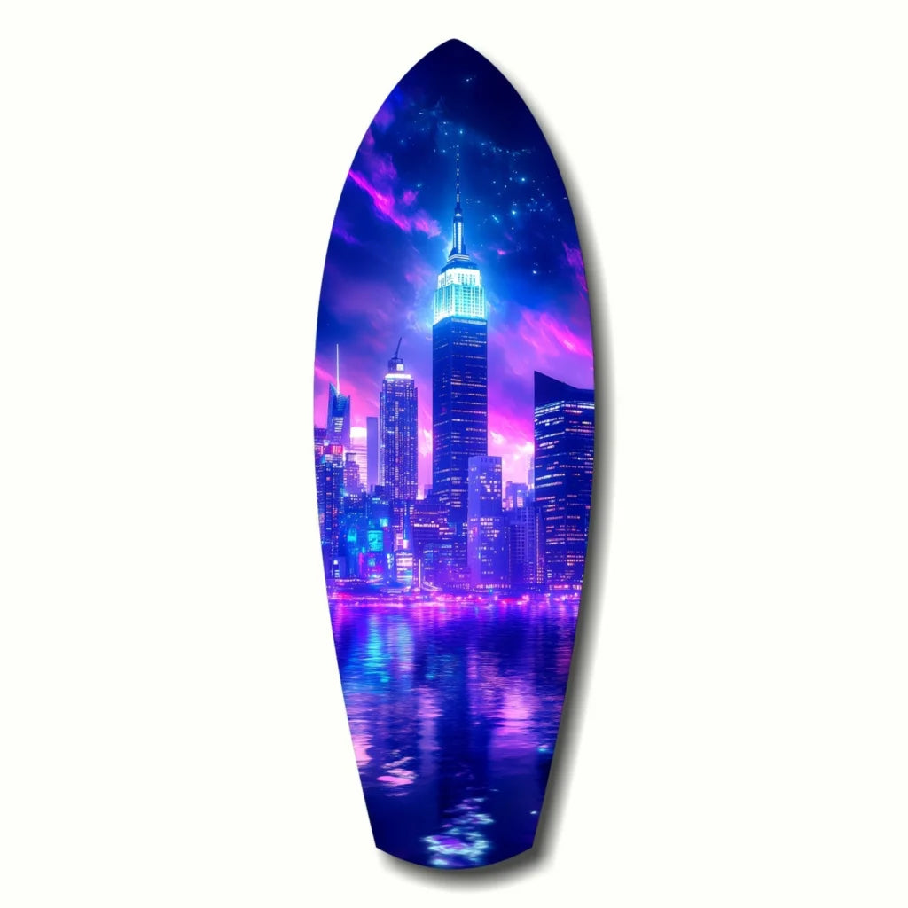 Sleek tempered glass art of neon Empire State Building cityscape