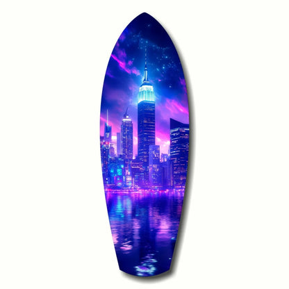 Sleek tempered glass art of neon Empire State Building cityscape