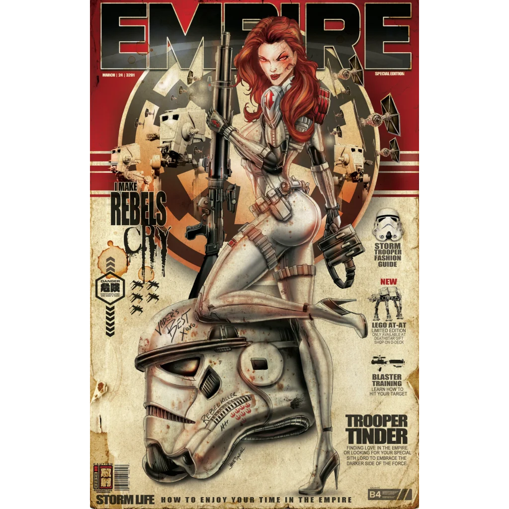 Empire Magazine cover of red-haired tactical hero on brushed aluminum print