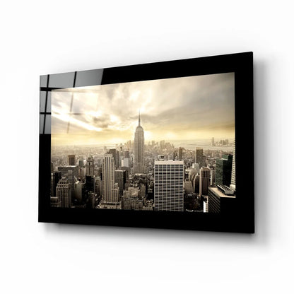 Sepia-toned Empire State Building glass wall art canvas print