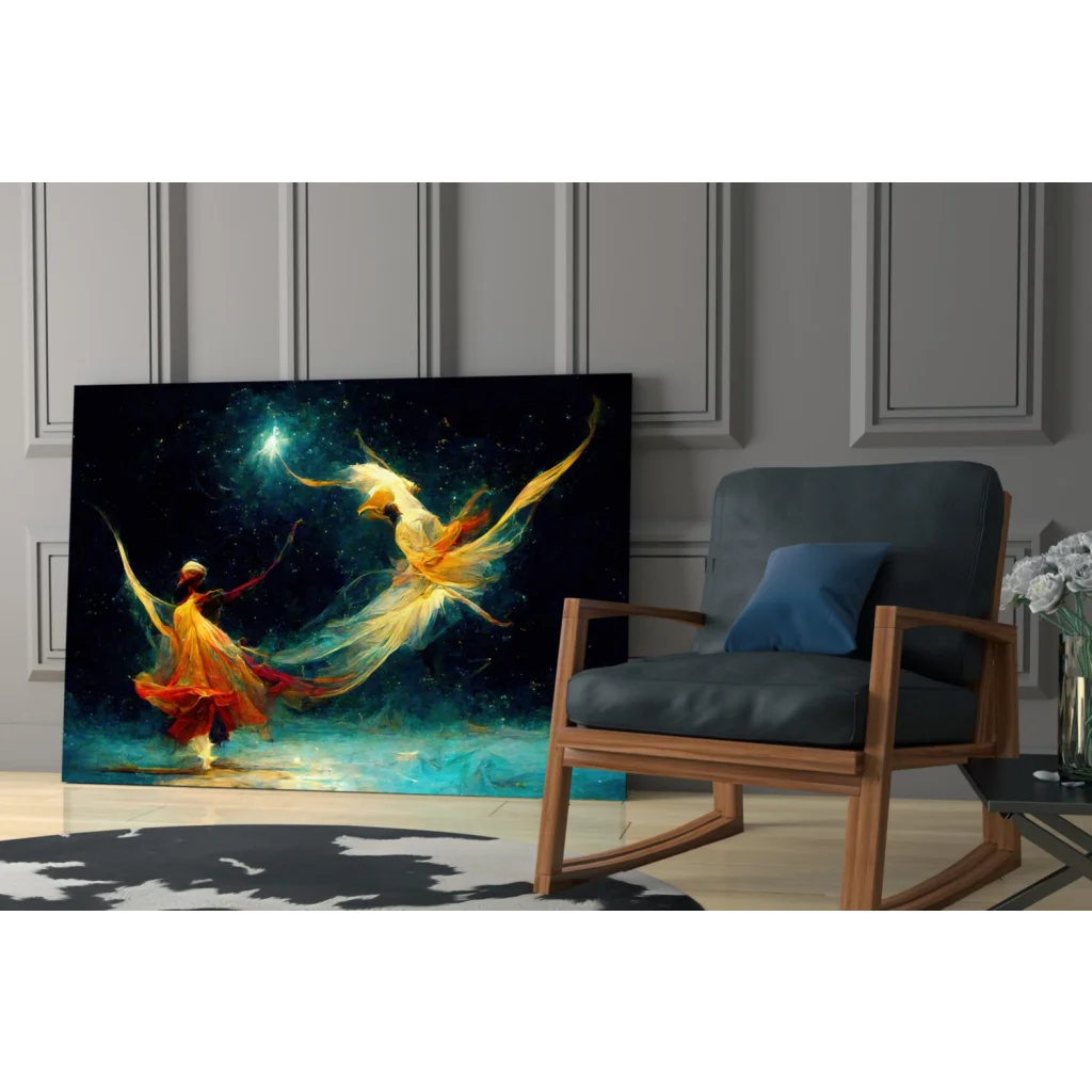 Vibrant Enchanted Fairy Dancers canvas wall art in cosmic colors