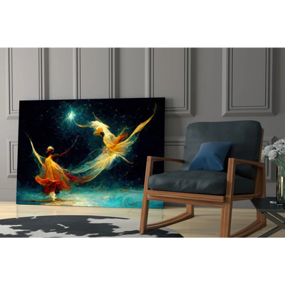 Vibrant Enchanted Fairy Dancers canvas wall art in cosmic colors