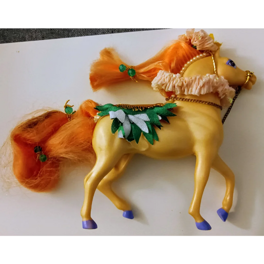 Golden Enchanted Kingdom Horse with orange floral mane and tail