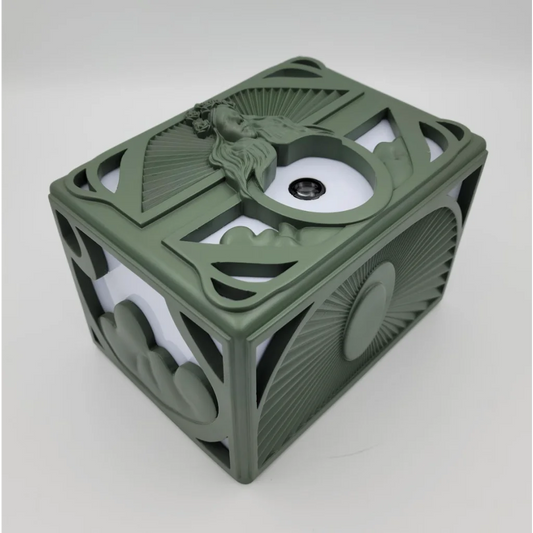 Olive green Enchanted Mermaid Treasure Box with mermaid figurine and detailed patterns