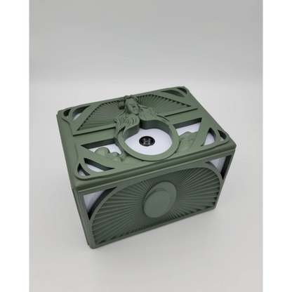 Sage green Enchanted Mermaid Treasure Box with relief woman and fan design