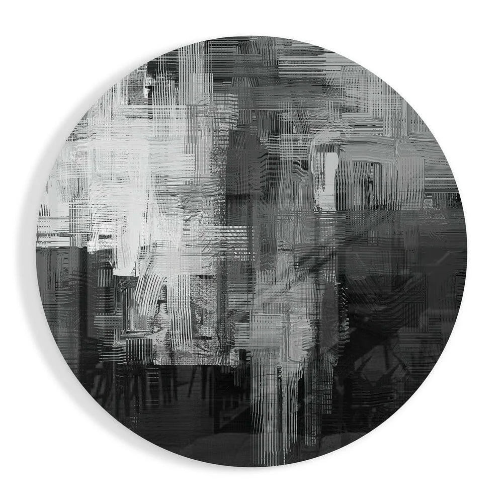 Bold brushstroke tempered glass art in modern black and white