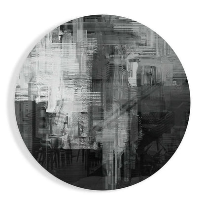 Bold brushstroke tempered glass art in modern black and white