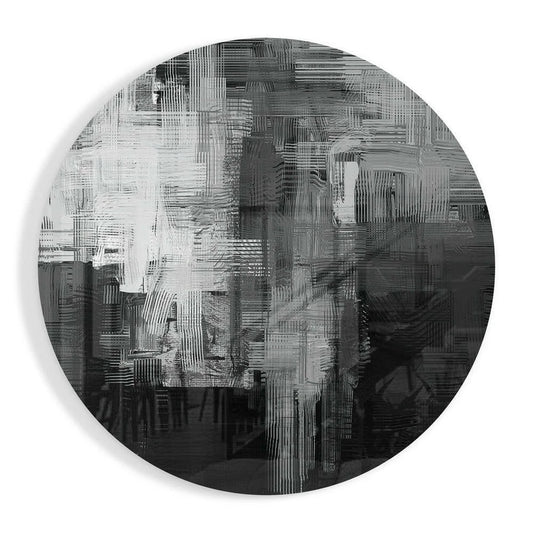 Bold brushstroke tempered glass art in modern black and white