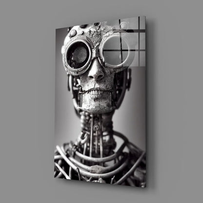 Steampunk Robot Skull Glass Wall Art with Mechanical Gears | Glass Wall Art Print | vintageantiquesgifts.com