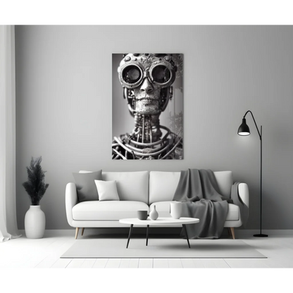 Steampunk Robot Skull Glass Wall Art with Mechanical Gears | Modern Wall Art Decor | vintageantiquesgifts.com