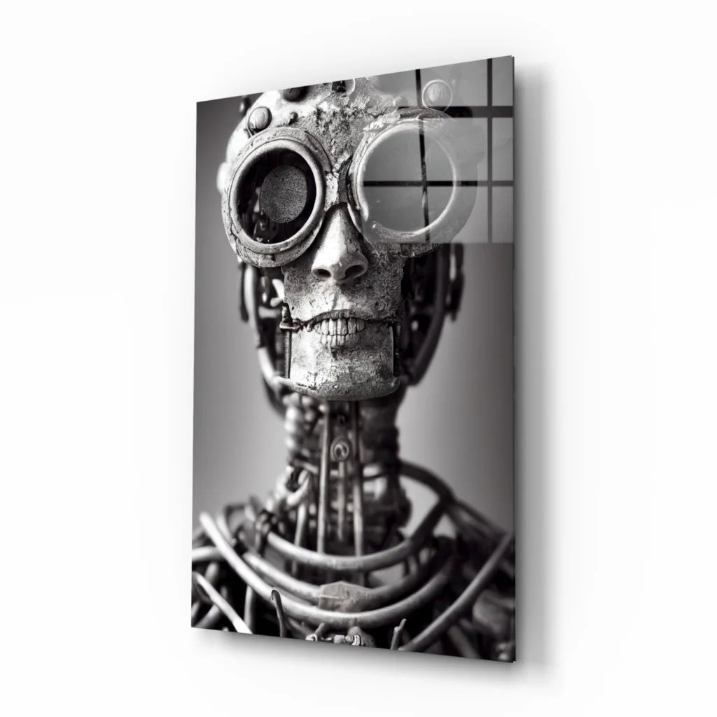 Steampunk Robot Skull Glass Wall Art with Mechanical Gears | Insigneart USA | vintageantiquesgifts.com