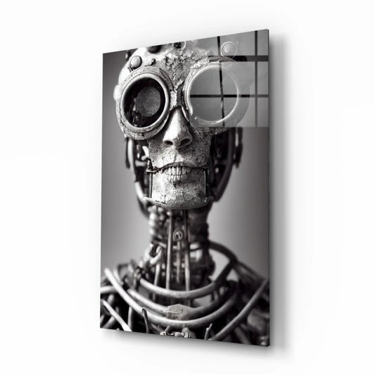 Steampunk Robot Skull Glass Wall Art with Mechanical Gears | Insigneart USA | vintageantiquesgifts.com