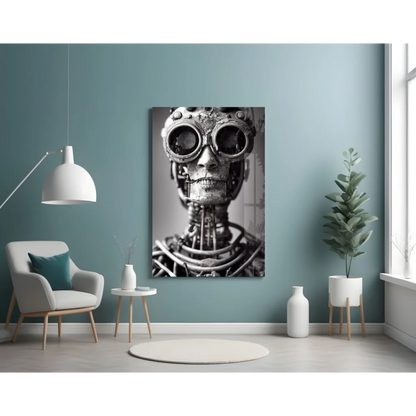 Steampunk Robot Skull Glass Wall Art with Mechanical Gears | Contemporary Home Wall Art | vintageantiquesgifts.com