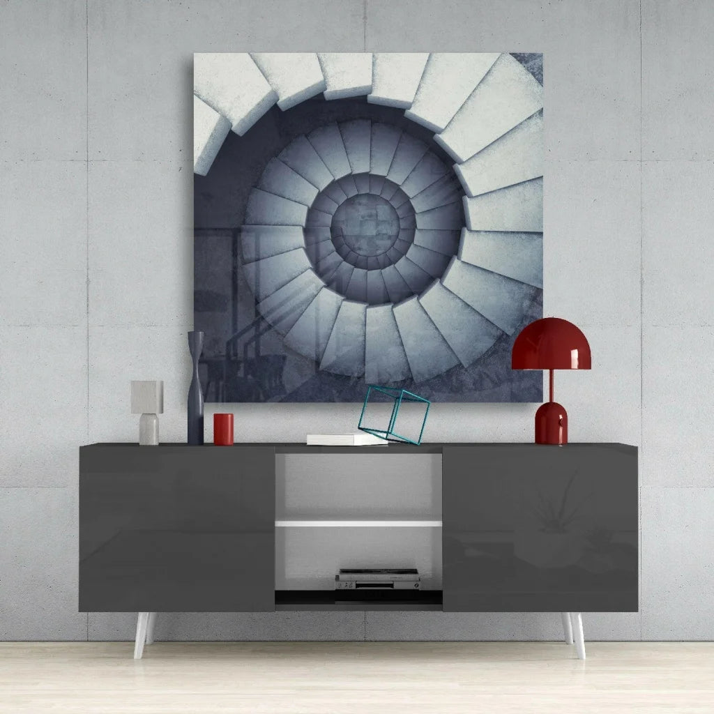 Stunning Spiral Staircase Glass Wall Art in Monochrome Gray | Contemporary Home Wall Art | vintageantiquesgifts.com