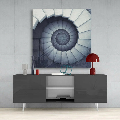 Stunning Spiral Staircase Glass Wall Art in Monochrome Gray | Contemporary Home Wall Art | vintageantiquesgifts.com