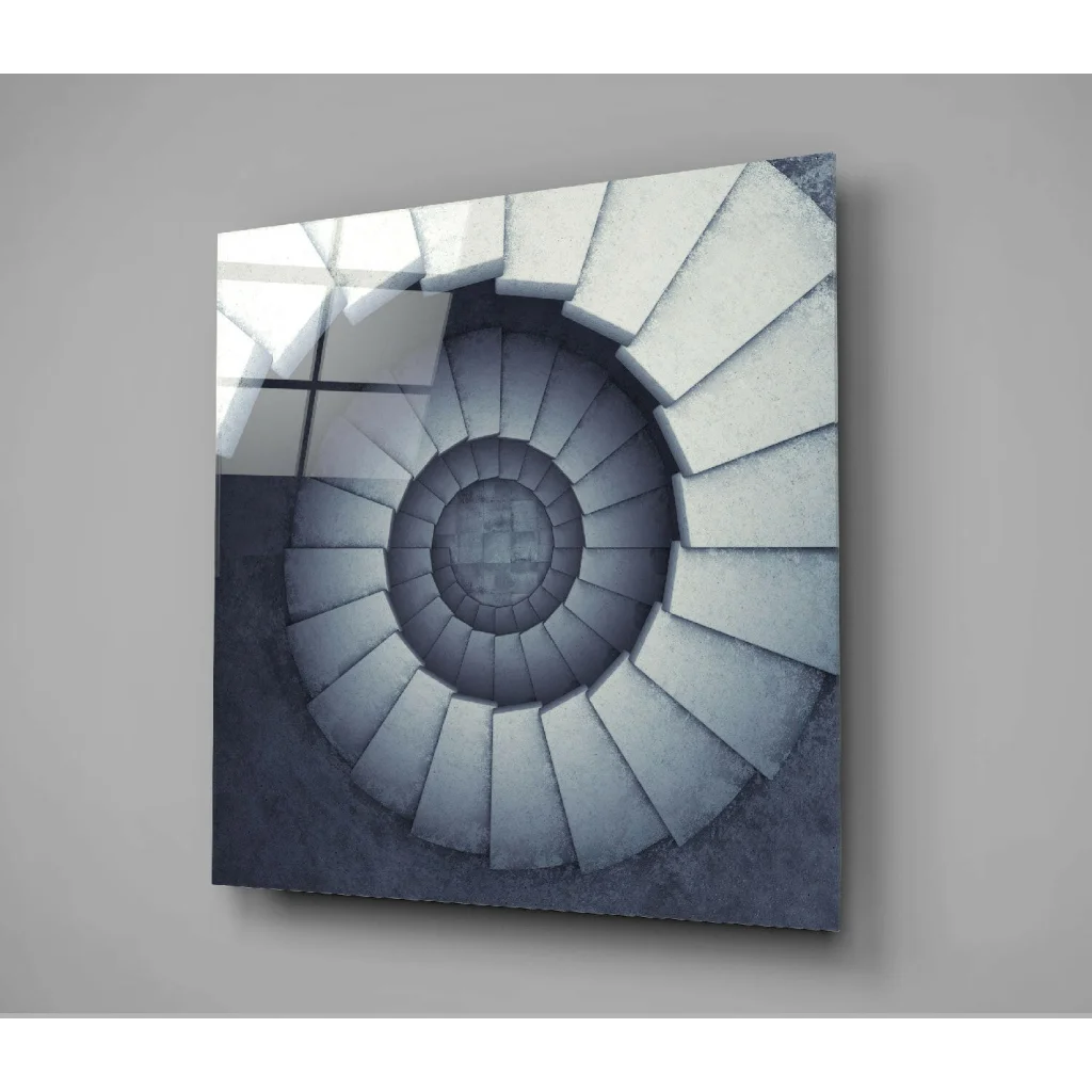 Stunning Spiral Staircase Glass Wall Art in Monochrome Gray | Modern Wall Art Decor | vintageantiquesgifts.com