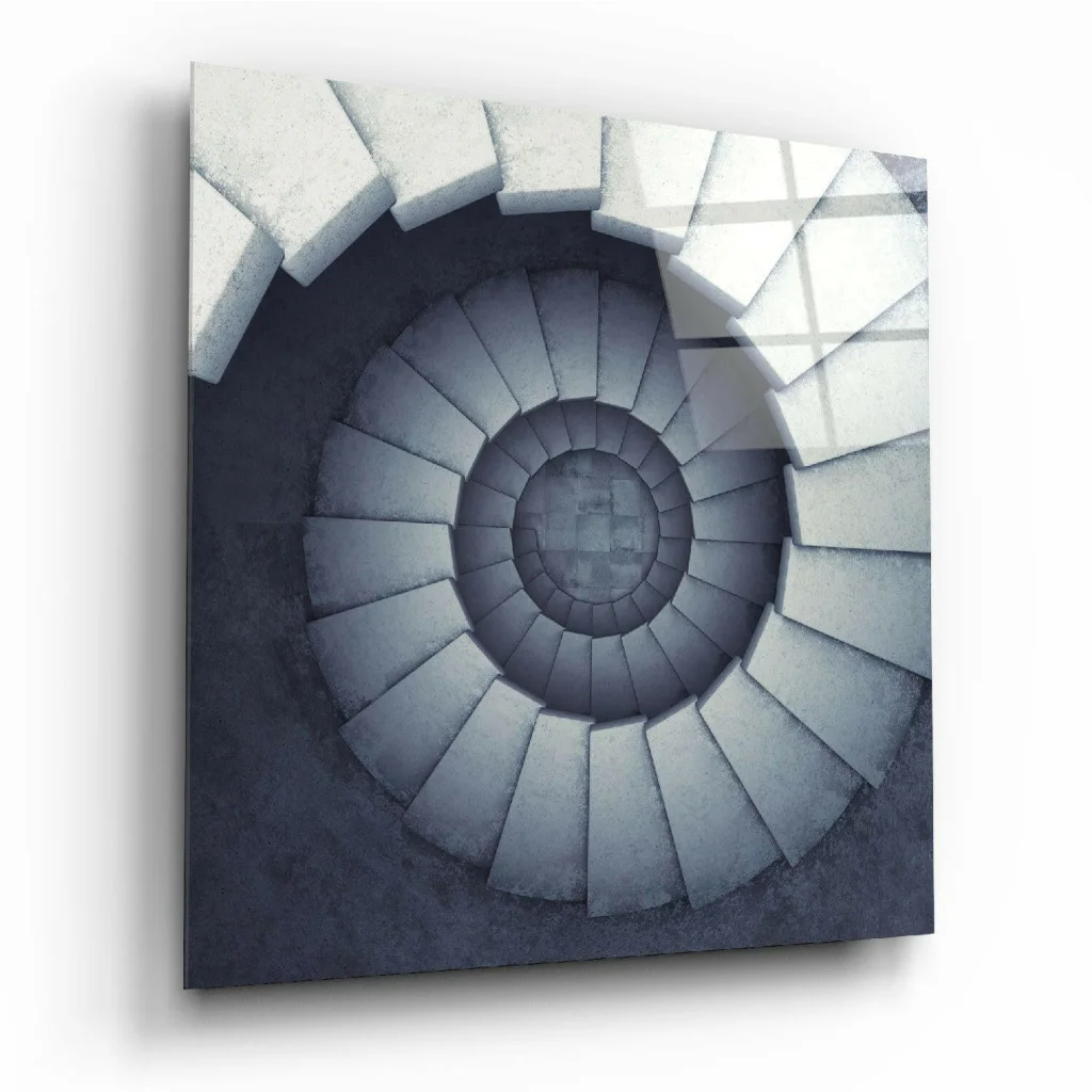 Stunning Spiral Staircase Glass Wall Art in Monochrome Gray | Insigneart USA | vintageantiquesgifts.com