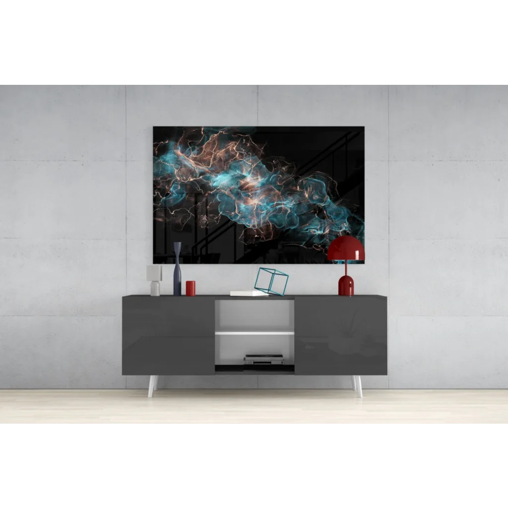 Cosmic Teal and Copper Swirl canvas wall art with blue orange patterns