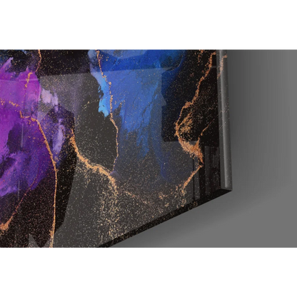 Cosmic Swirl glass wall art with gold accents on modern TV