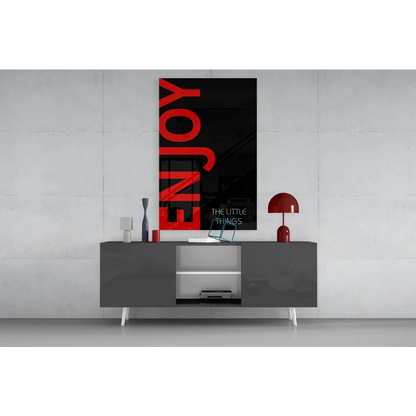 Bold red Enjoy the Little Things typography wall art canvas print