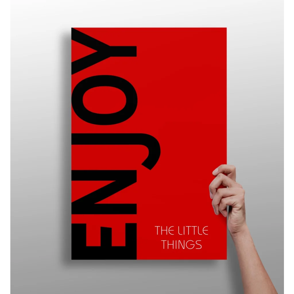 Bold red Enjoy The Little Things motivational wall art print poster